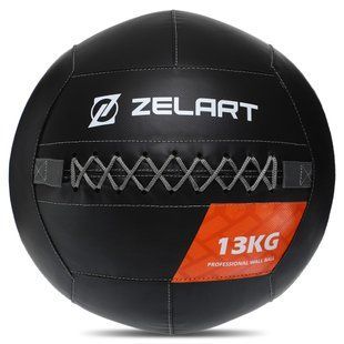 М'яч набивний медичний для кросфіту WALL BALL Zelart TA-7822-13 вага-13кг чорний TA-7822-13 фото