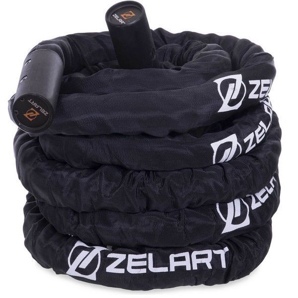 Канат для кросфіту в захисному рукаві Combat Battle Rope Zelart FI-2631-12 12м чорній FI-2631-12 фото